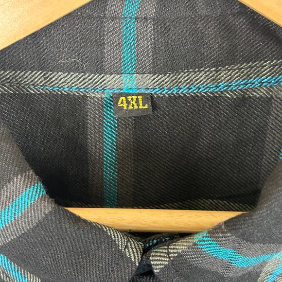 Demons Behind Me Flannel Button Up Shirt Teal/Black Plaid Men's Size 4XL - Picture 6 of 12